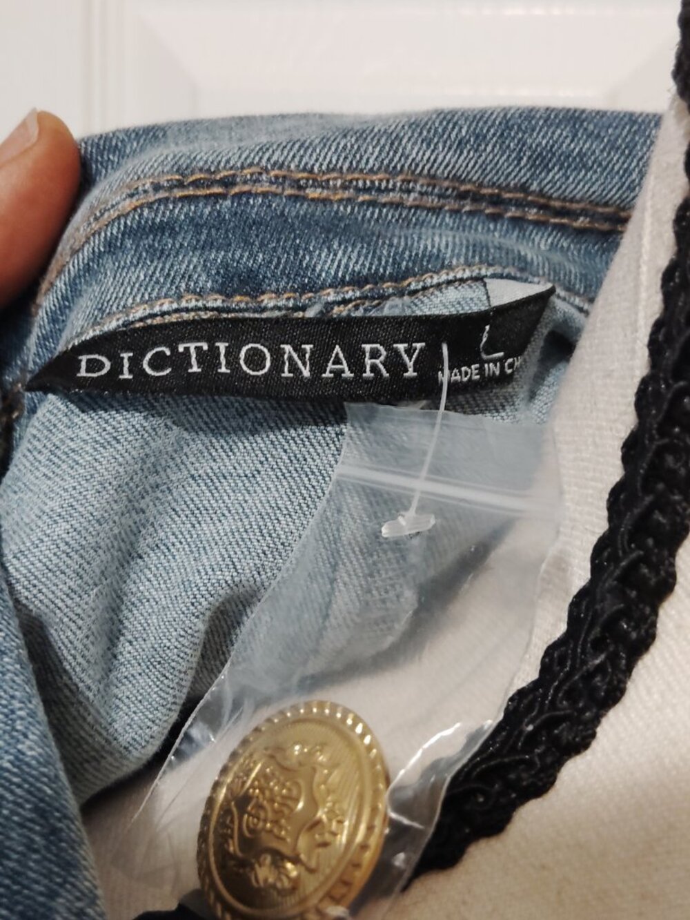 Dictionary Women's Fashion Denim Vest Blazer Double- Breasted Blue Gold Buttons - Picture 6 of 6